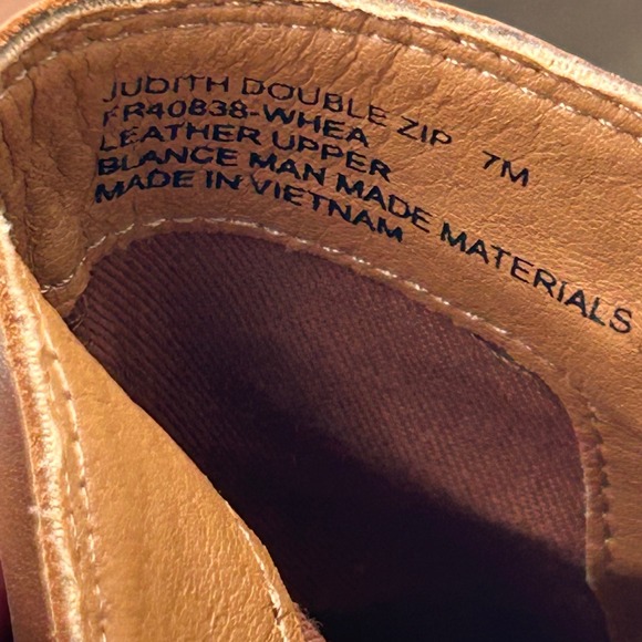 FRYE Judith Double Zip Ankle Boots Women's 7 Wheat Brown Leather Block Heel - Picture 7 of 9